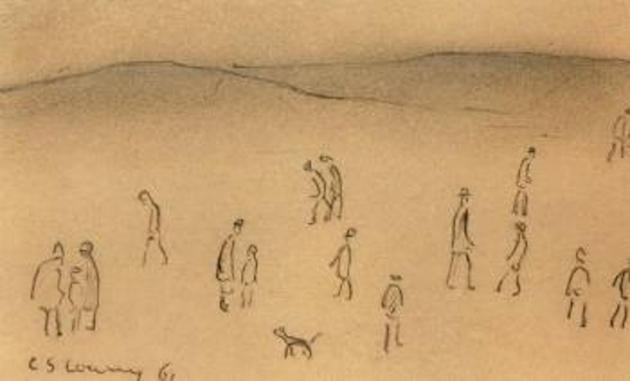 Figures in a landscape by Laurence Stephen Lowry