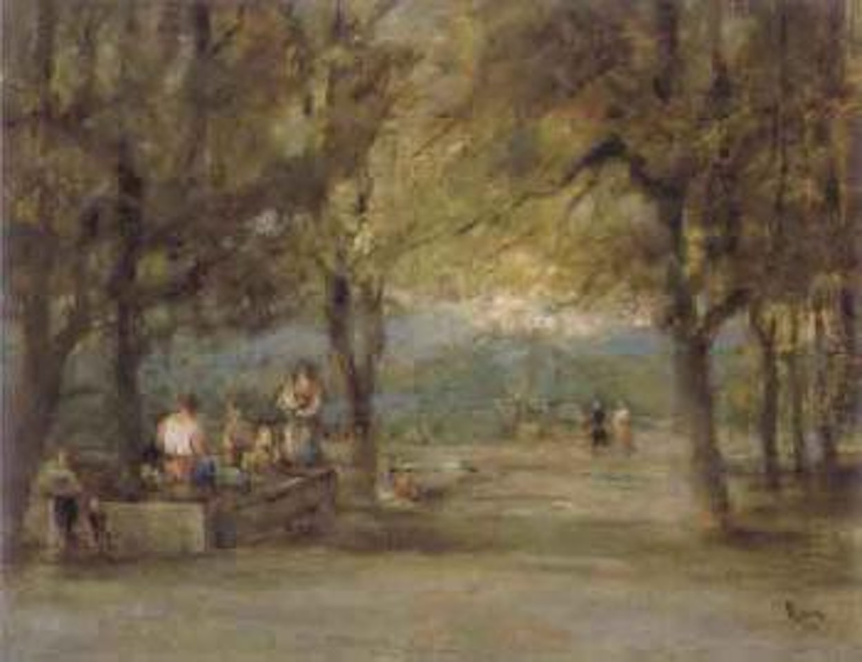 Park landscape with numerous figures by Maximilien Luce