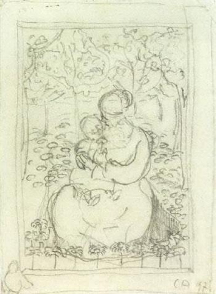 Mother and child in landscape by Cuno Amiet