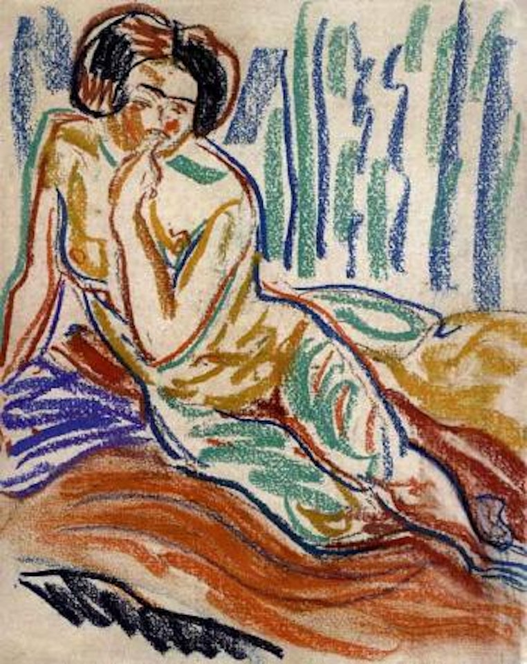 Reclining female nude on divan by Ernst Ludwig Kirchner