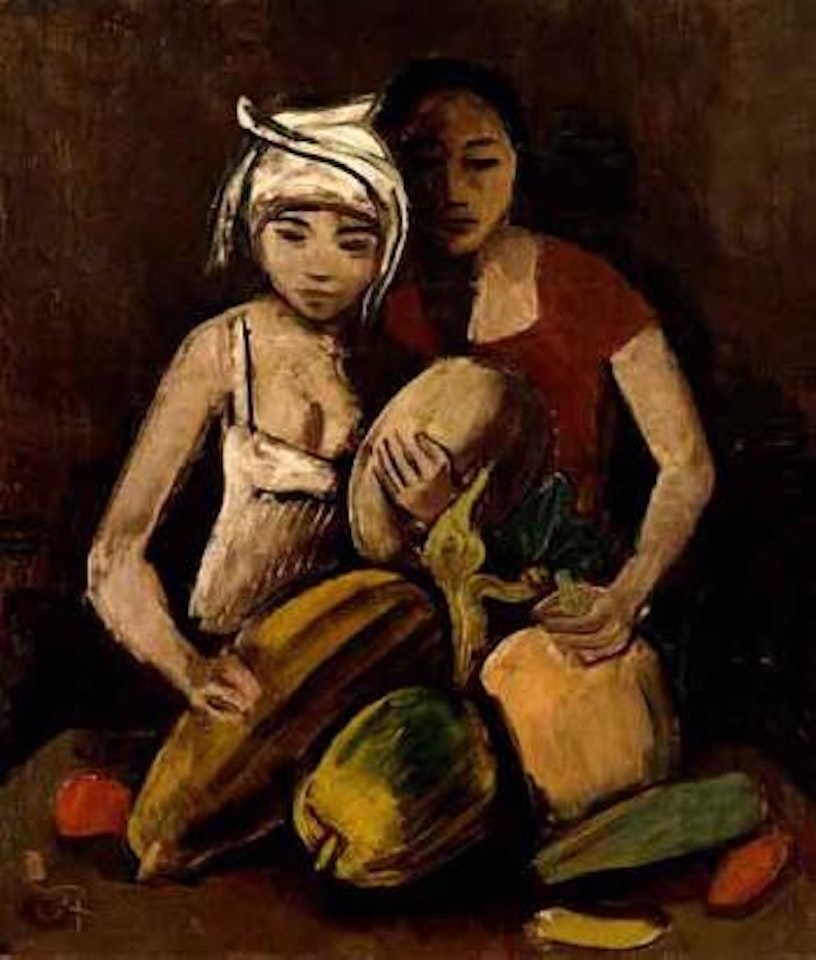 Two girls with fruit by Karl Hofer