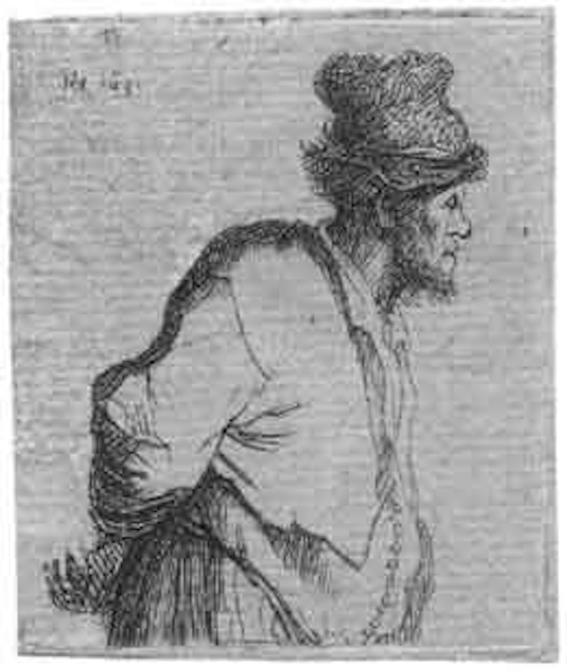Peasant with hands behind back by Attributed to Rembrandt Harmensz van Rijn
