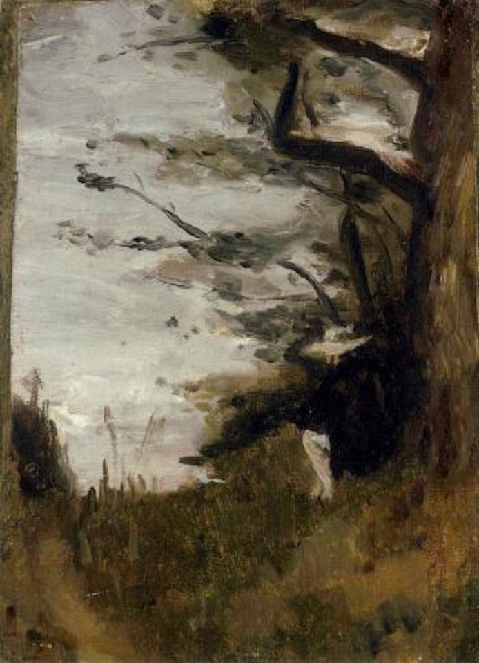 Homme ssis sous un arbre by Jean Baptiste Camille Corot