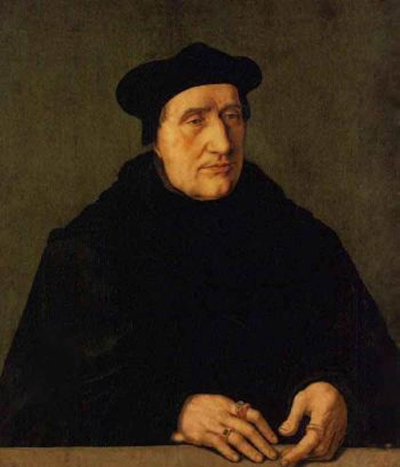 Portrait d'homme en buste derriere balustrade by Quinten Metsys