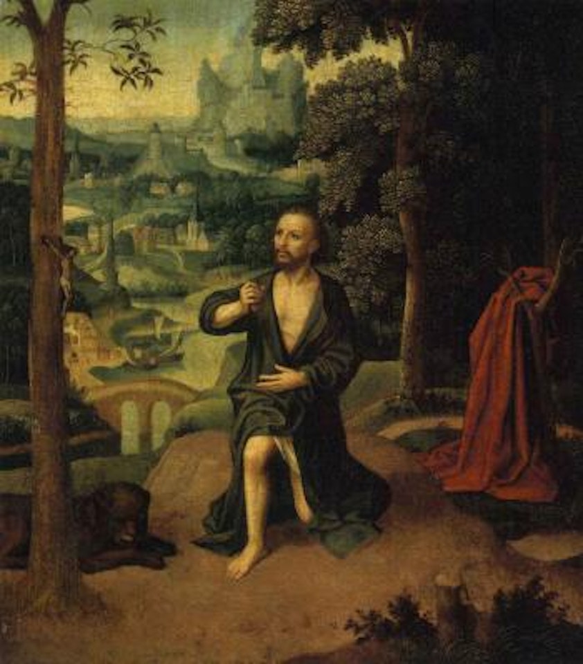 Saint Jerome in landscape by Adriaen Isenbrandt