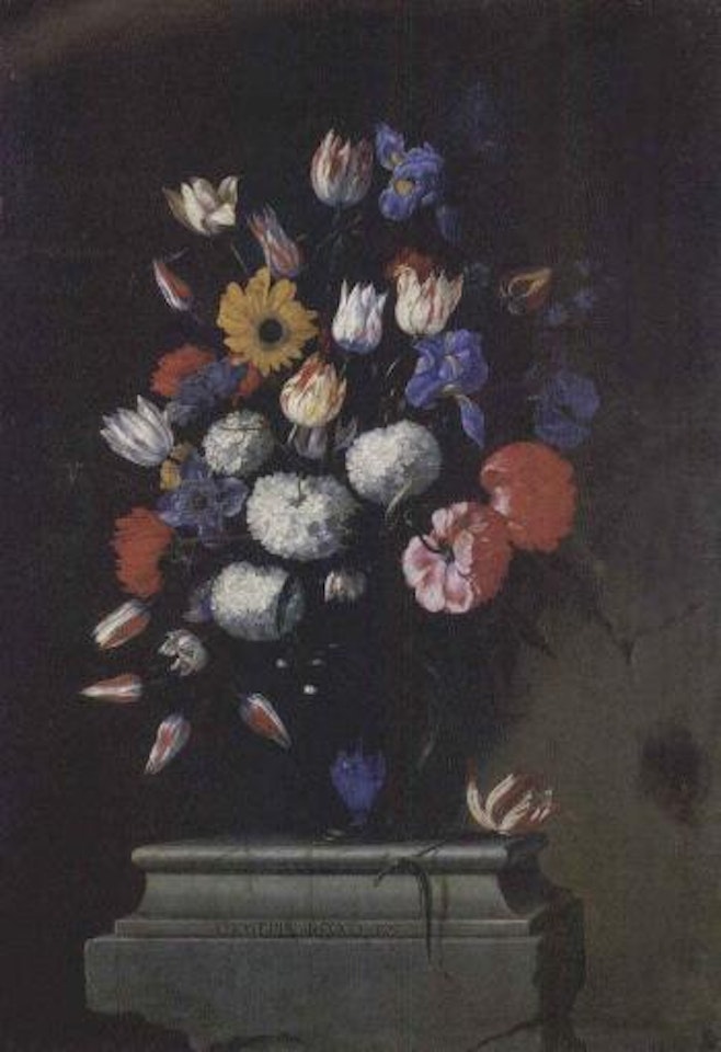 Vase of flowers on column by Giuseppe Recco