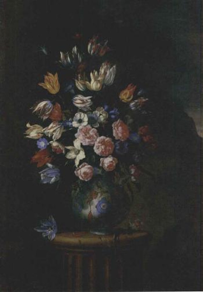 Flowers in a vase on column by Giuseppe Recco
