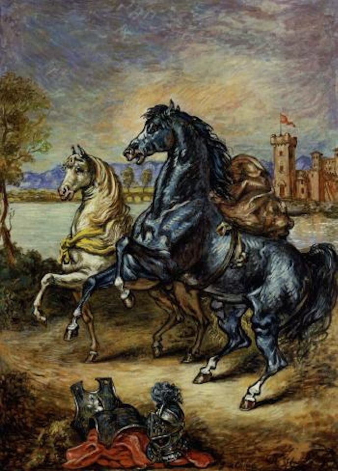 Due cavalli nel paesaggio by Giorgio de Chirico