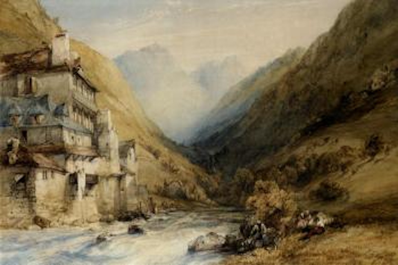 Figure fishing in a mountain stream by William Callow