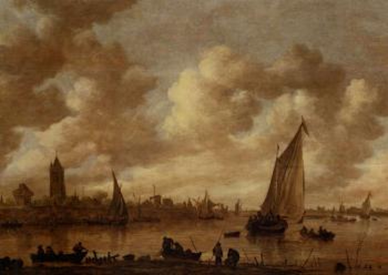 View of Gorinchem with shipping on the Rhine in the foreground by Jan van Goyen
