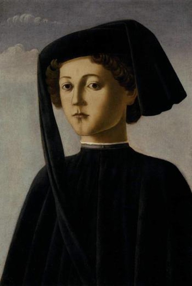 Portrait of a young gentleman in a black coat and cap by Francesco Botticini