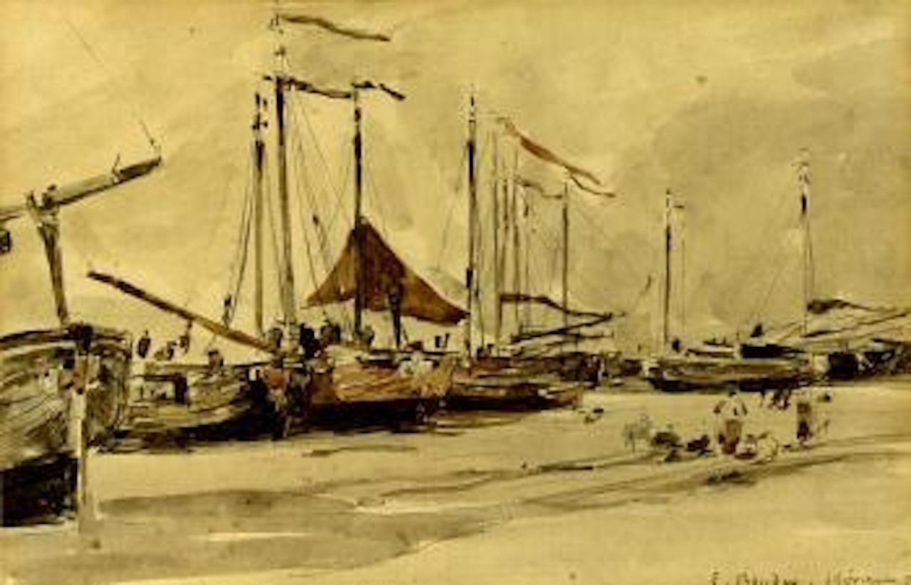 Fishing boats on the beach at Scheveningen by Eugène Boudin