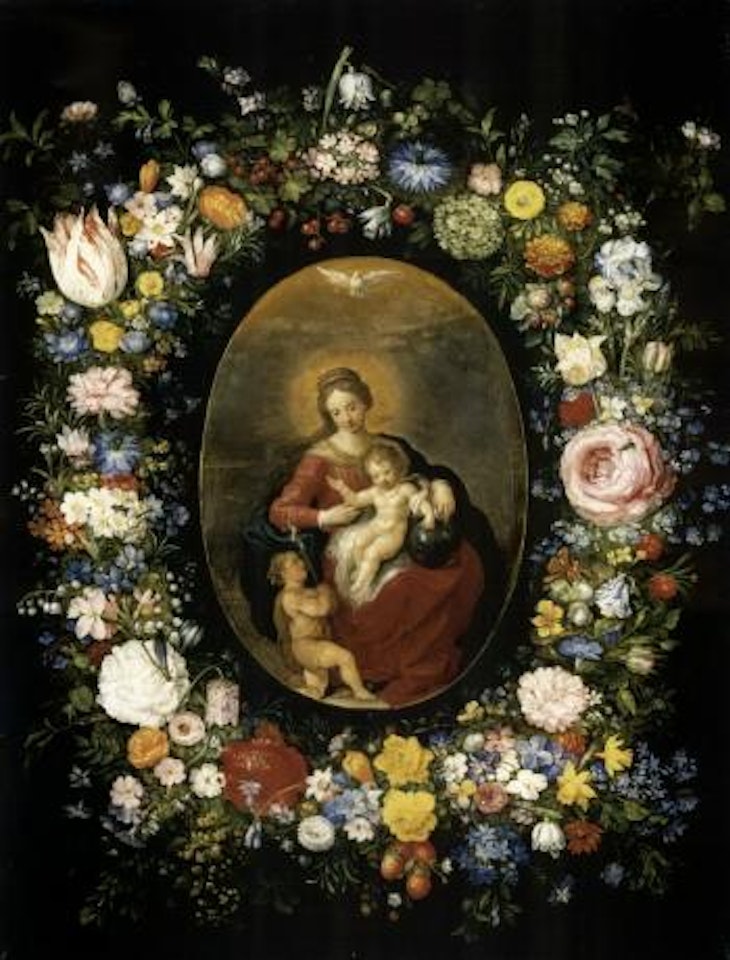 Madonna and Child with Saint John in garland of flowers by Jan Brueghel by Frans Francken II