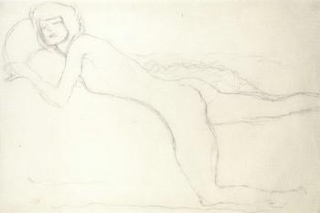 Reclining nude facing left by Gustav Klimt