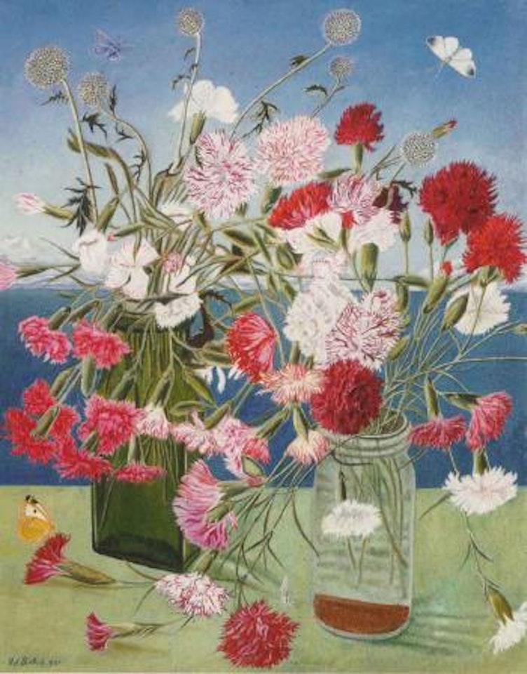 Two bunches of carnations by Adolf Dietrich
