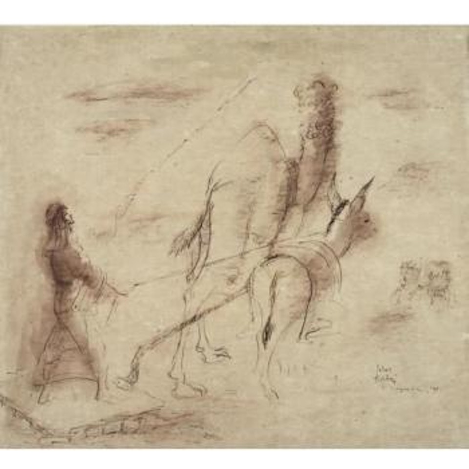 Threshing wheat in the biblical way by Reuven Rubin