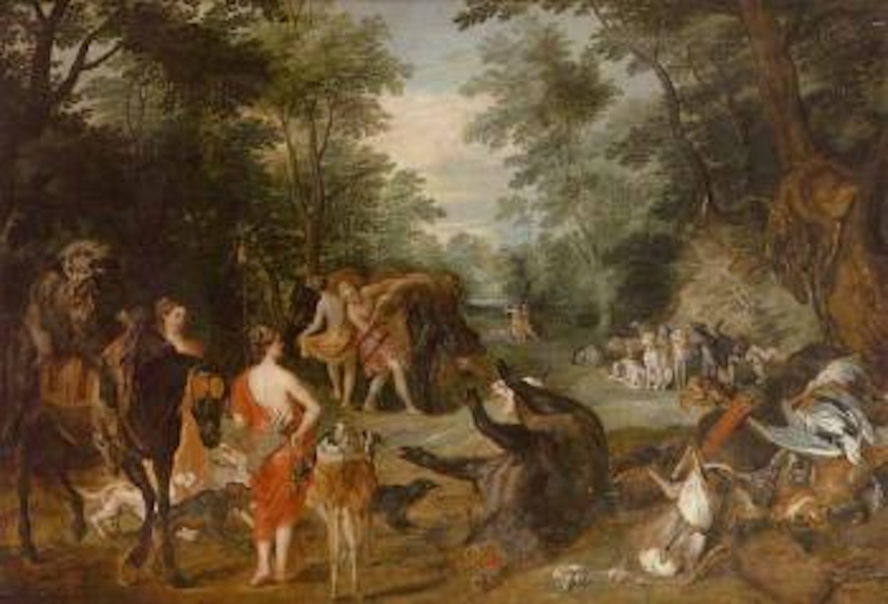 Diana the Huntress and her nymphs with the spoils of the hunt by Hendrik van Balen by Jan Brueghel the Younger