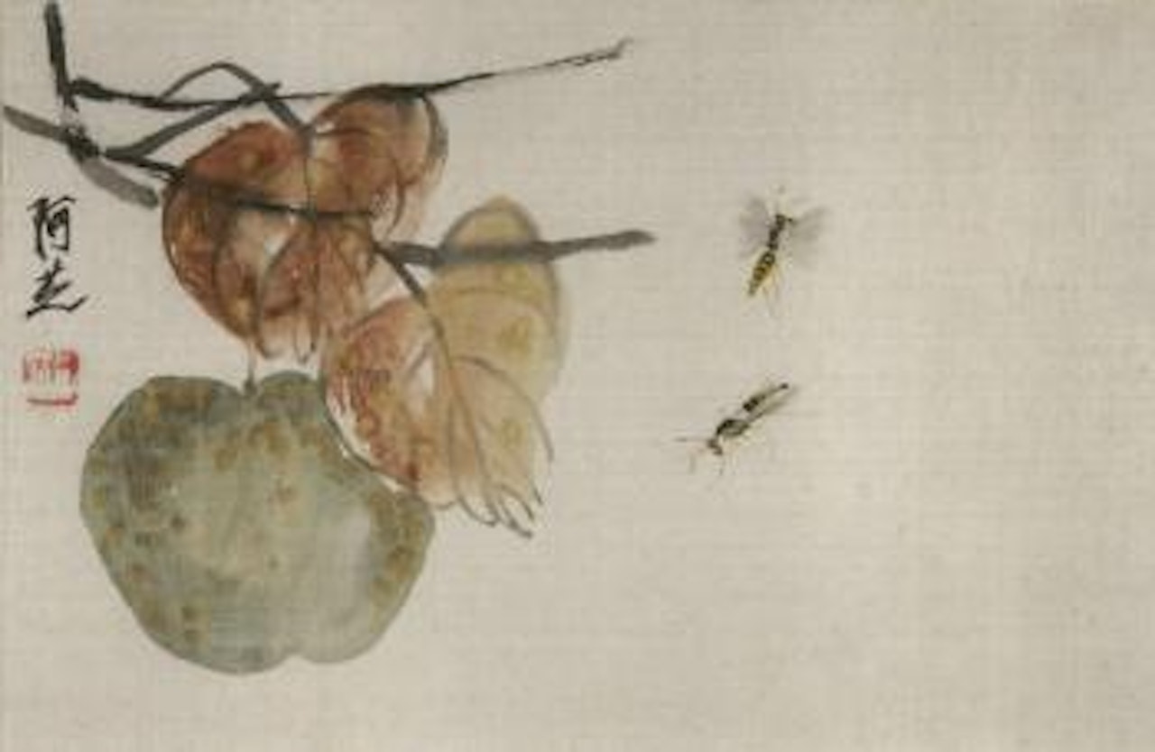 Autumn leaves, fruit and two wasps by Qi Baishi