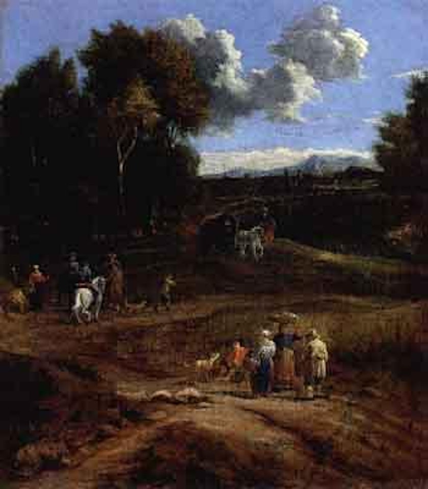 Landscape with peasants and horse carriage by Pieter Bout