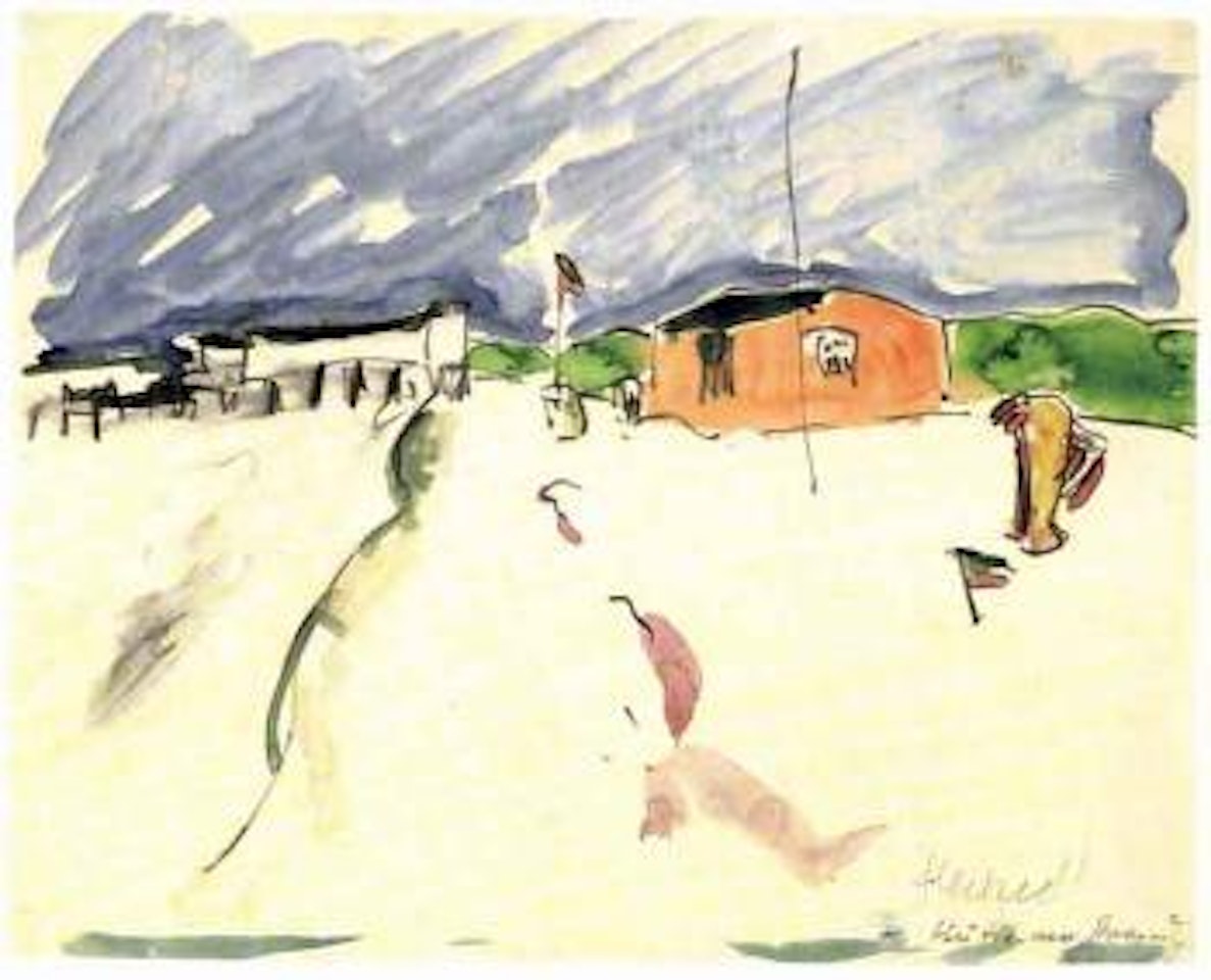 Huts on beach by Erich Heckel