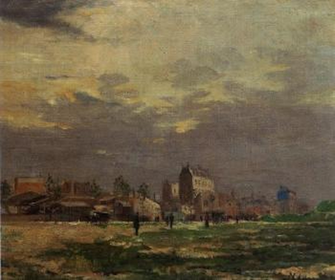 Parisian suburb with figures by Luigi Loir