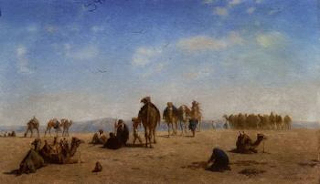 Caravan of camels resting by Narcisse Berchere