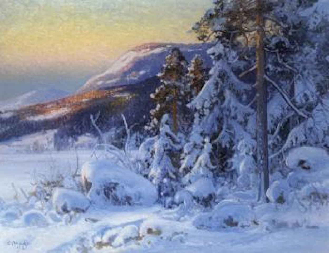 Winter landscape in evening sunshine by Carl Brandt