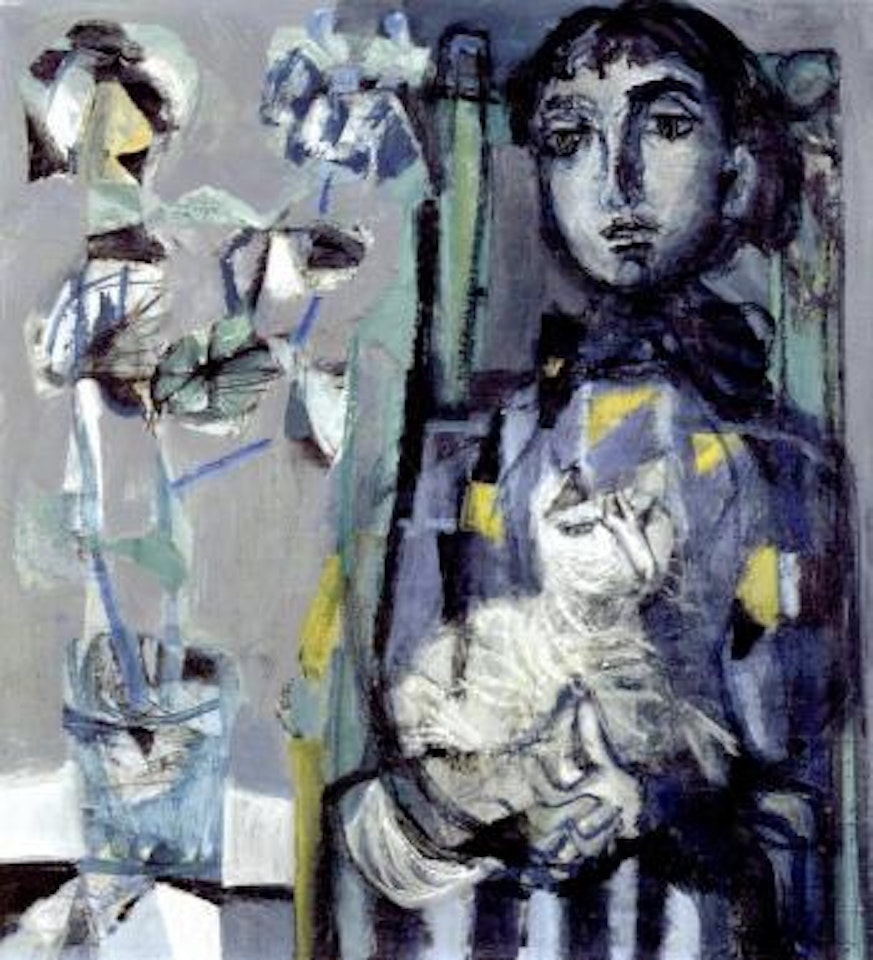 Woman with cat by Antoni Clavé