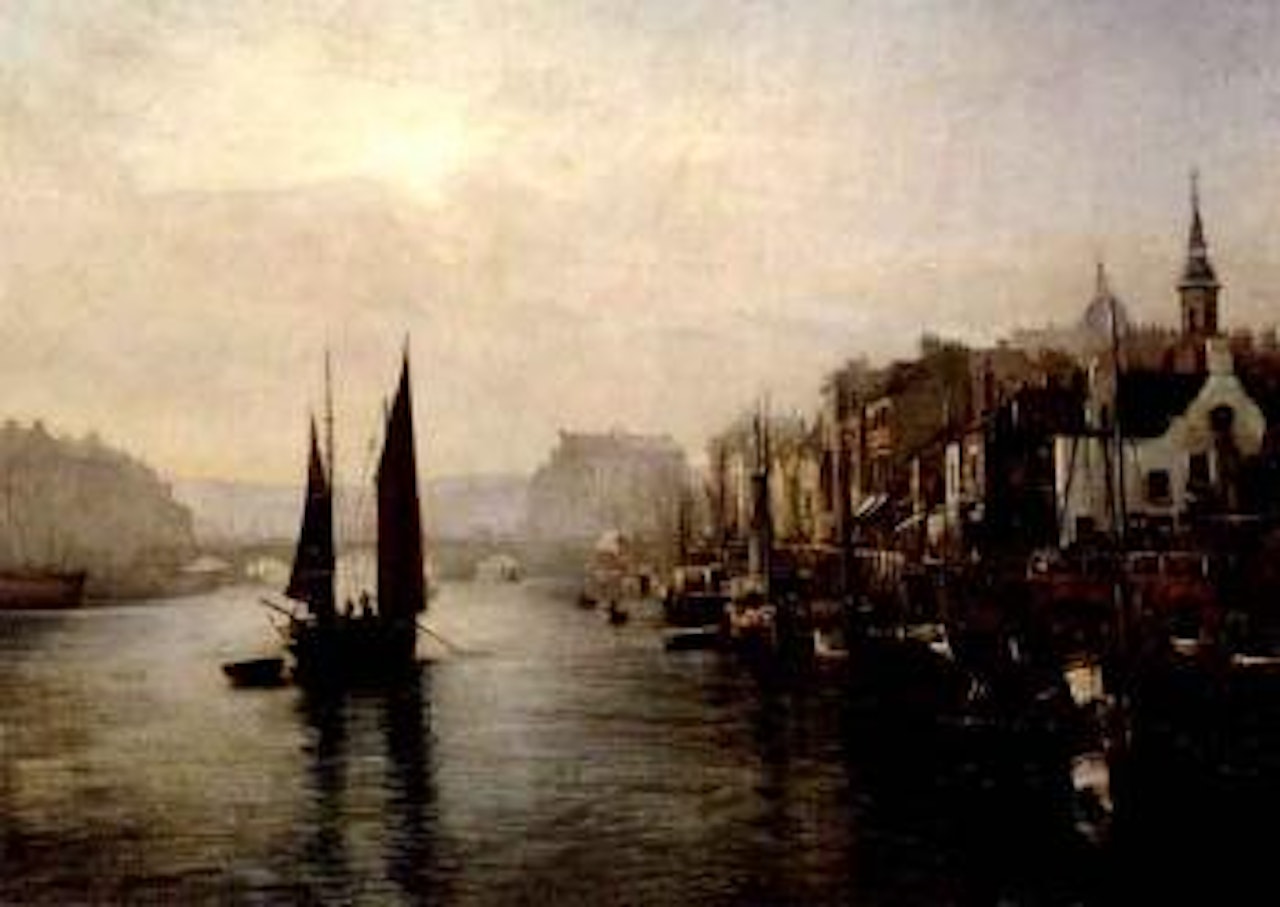 Riverside town by German School