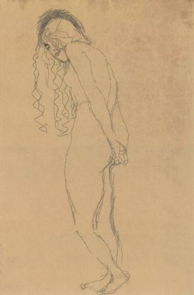 Young nude with long, open hair by Gustav Klimt