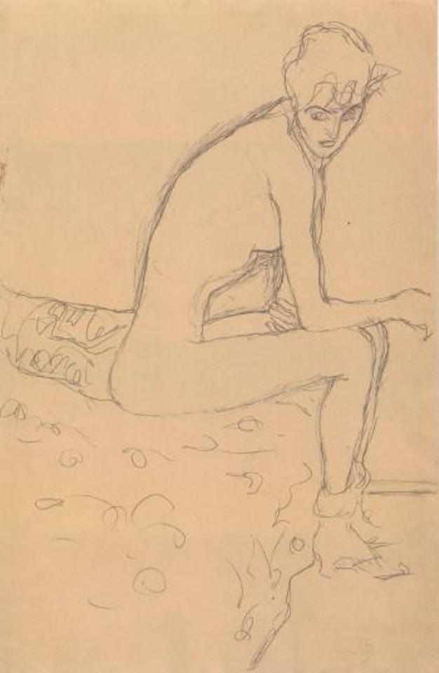 Seated nude turned to the right by Gustav Klimt