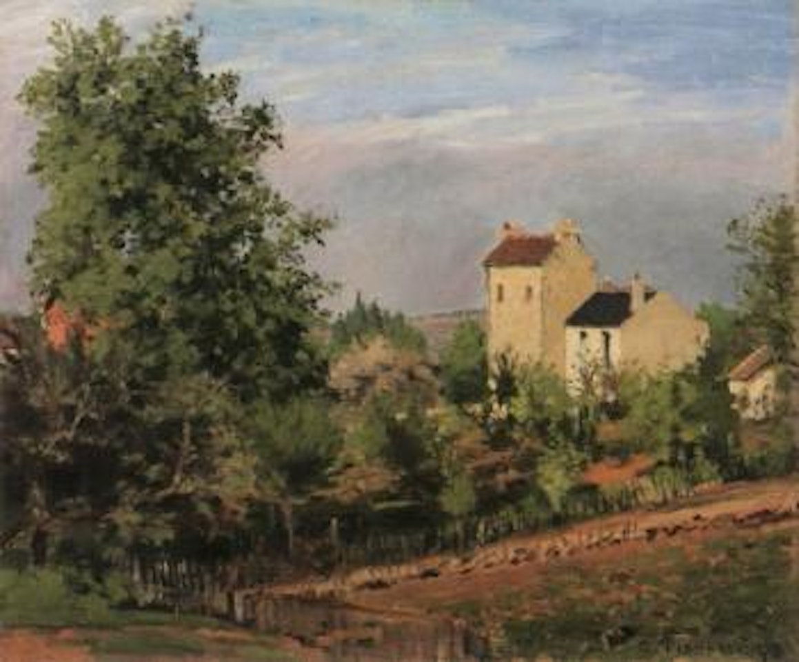 Paysage avec maisons blanches a droite by Camille Pissarro