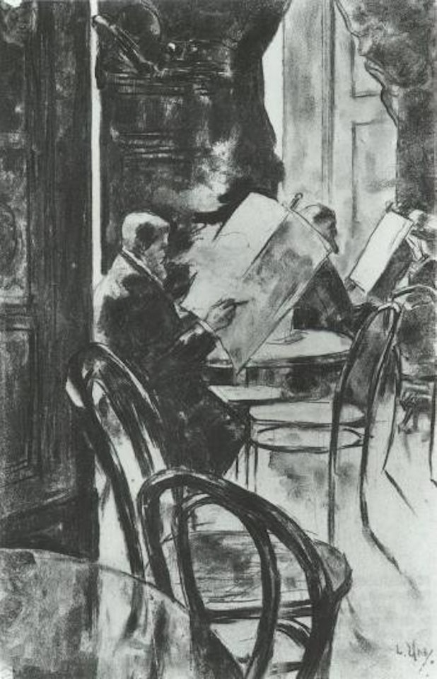 Gentleman reading the newspaper in a cafe by Lesser Ury