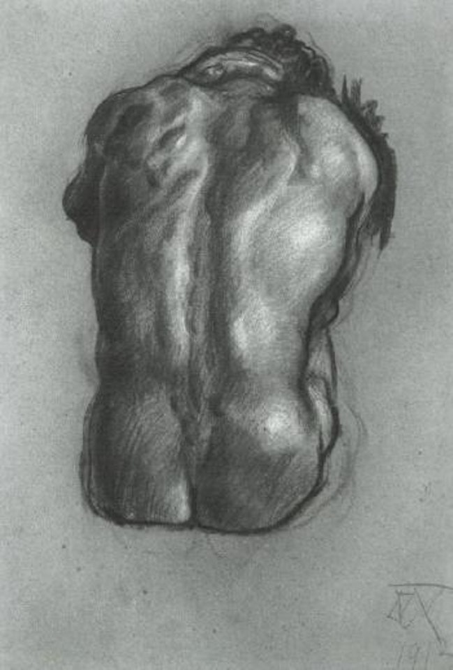 Male nude, rear view by Otto Dix