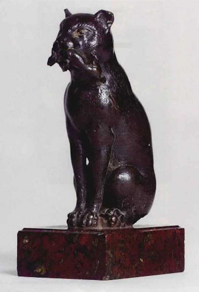 Seated cat with rat in its mouth by European School