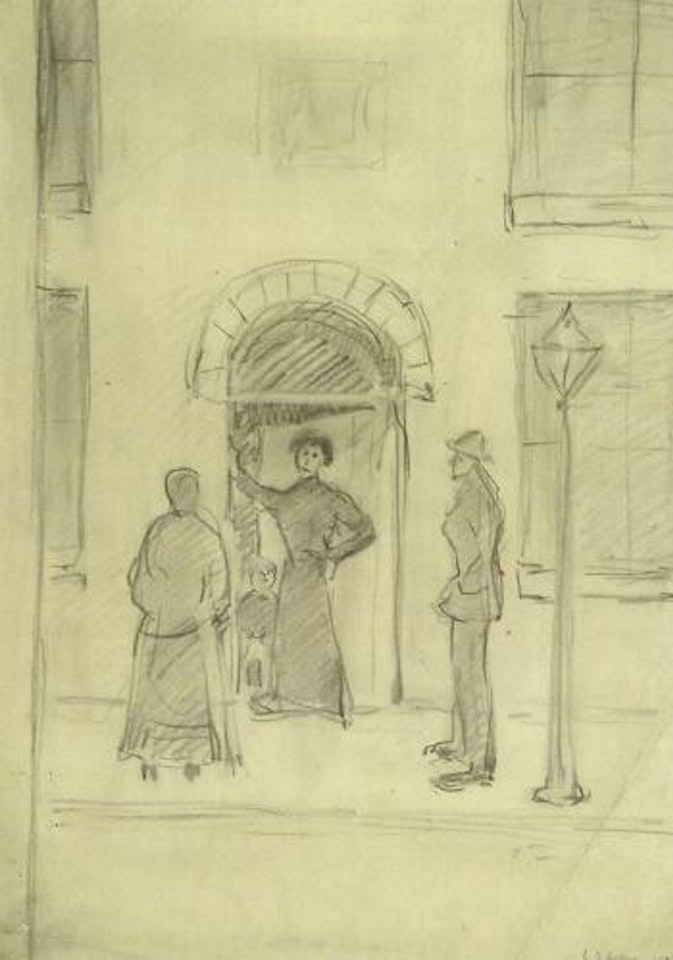 Conversation at a lodging house by Laurence Stephen Lowry
