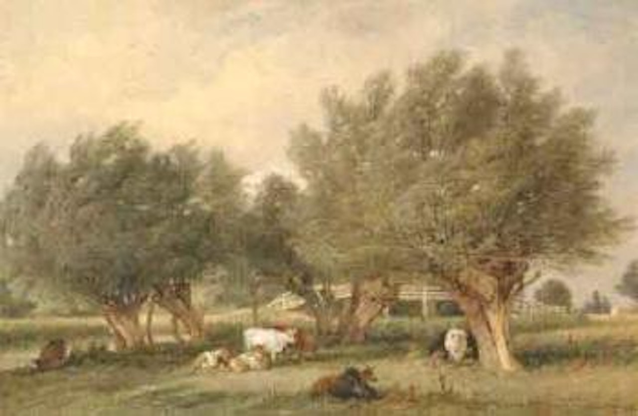 Cattle in a rural landscape by Edward Duncan