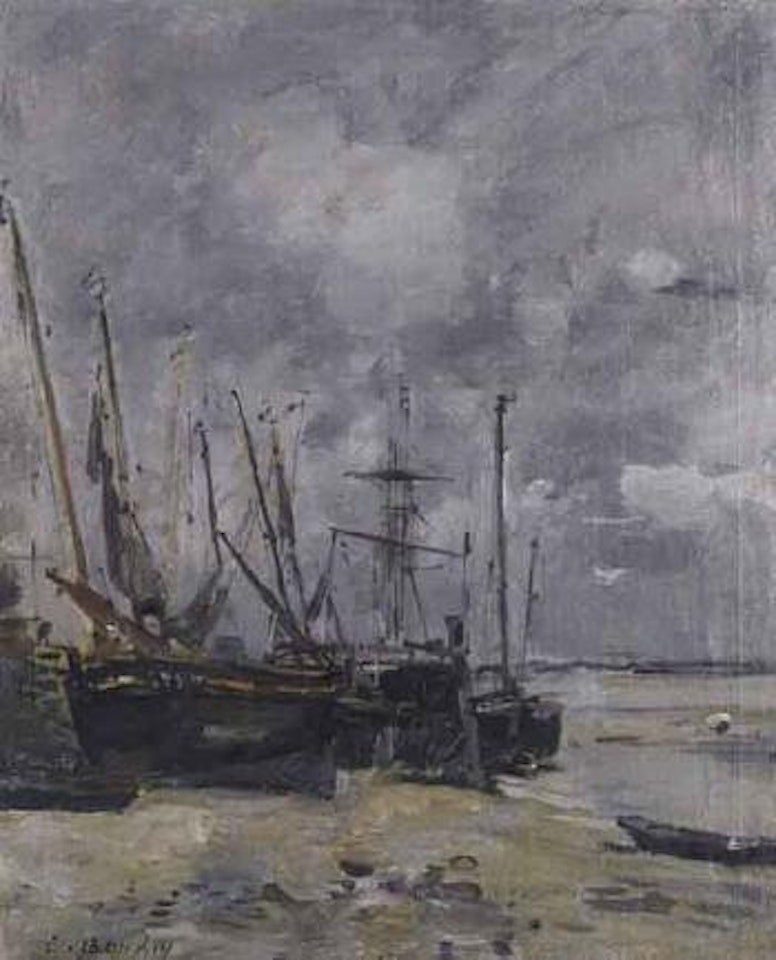 Bateau de peche a maree basse by Eugène Boudin