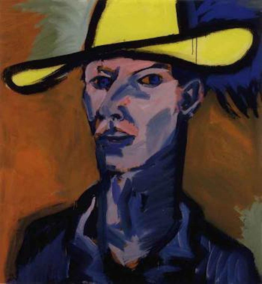 Self portrait with yellow hat II by Rainer Fetting