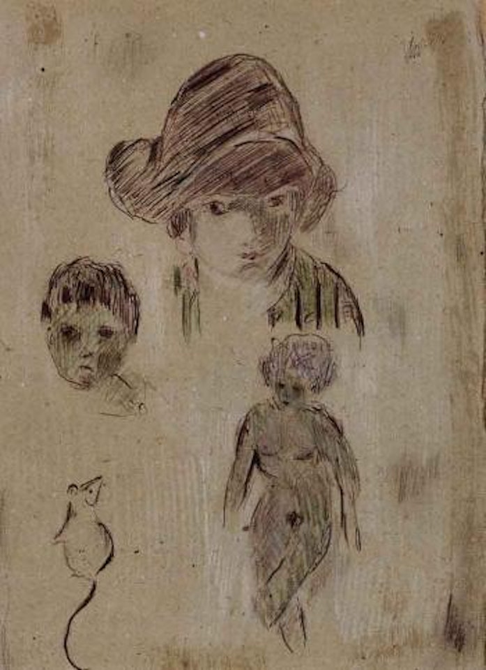 Etudes: tete de femme au chapea, visage, nu et souris by Pierre Bonnard
