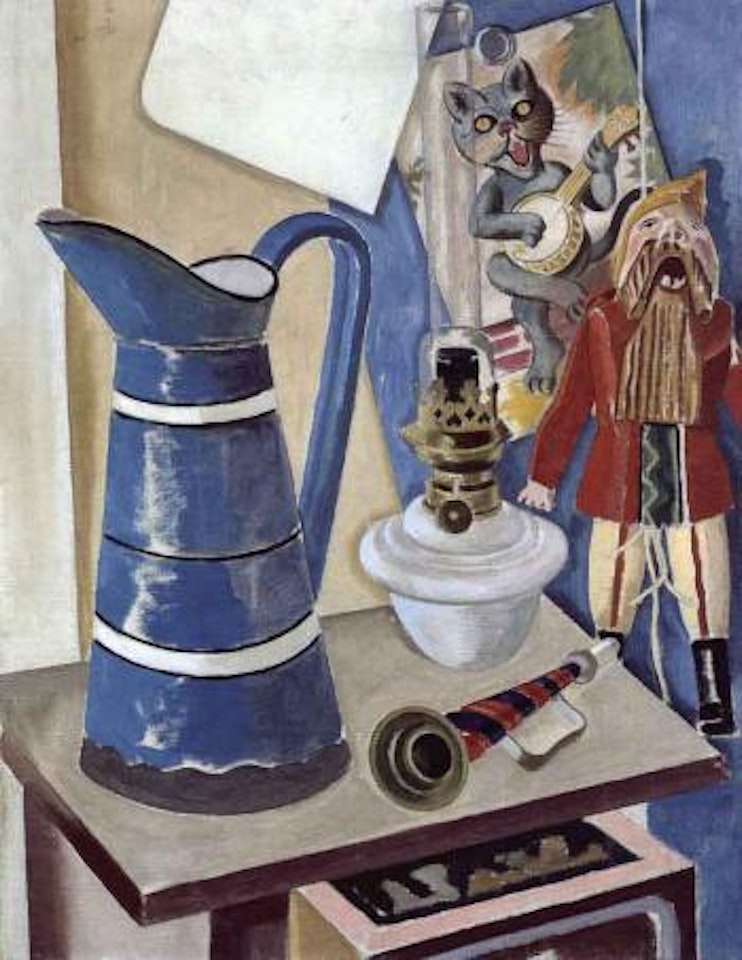Still life with jug, lamp, puppet by George Grosz