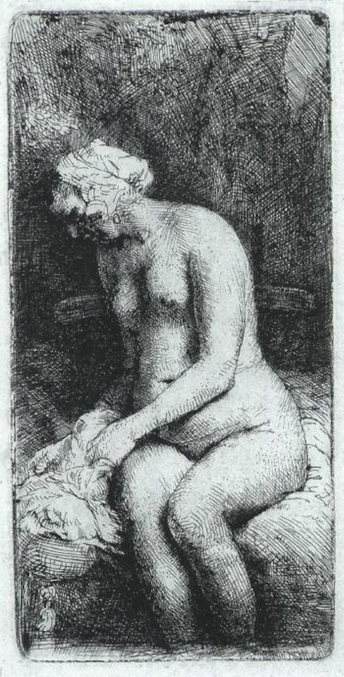 Nude woman outdoors by Attributed to Rembrandt Harmensz van Rijn