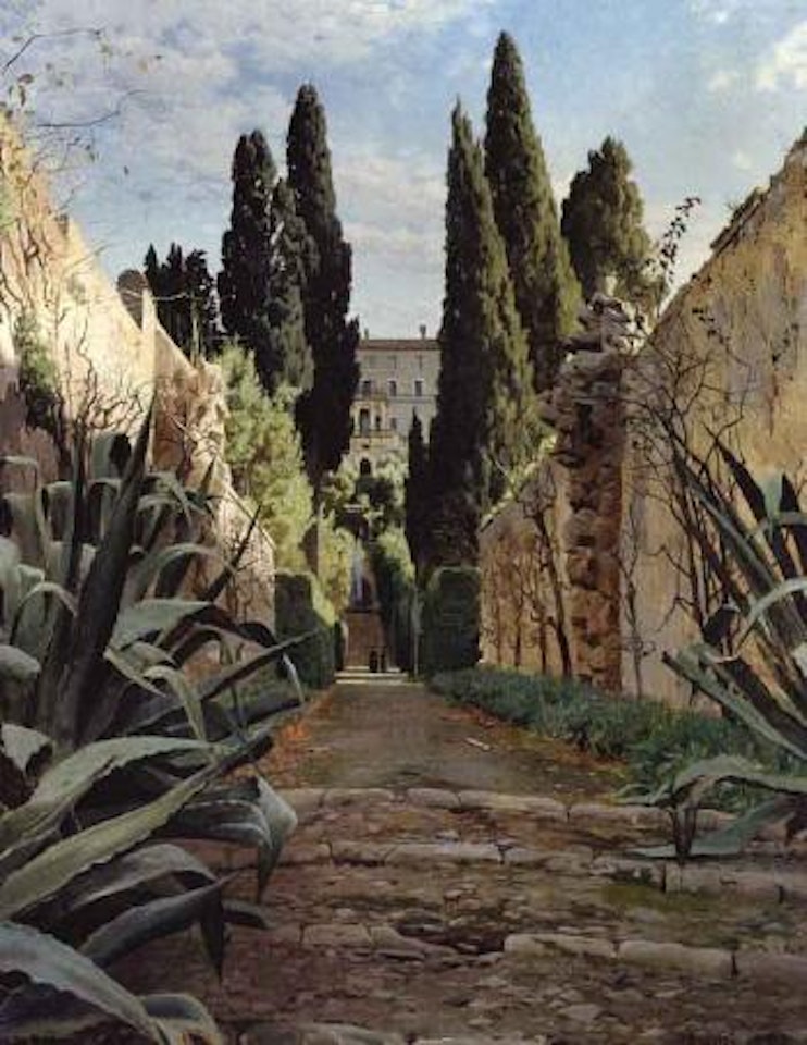 Street steps up towards Villa d'Este, Tivoli near Rome by Peder Mork Monsted