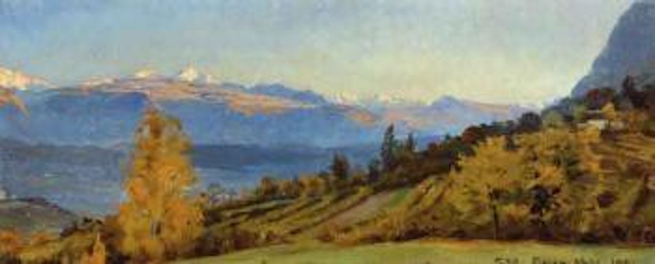 Autumn landscape, view from Schloss St Valentin in Tyrol by Peder Severin Kröyer