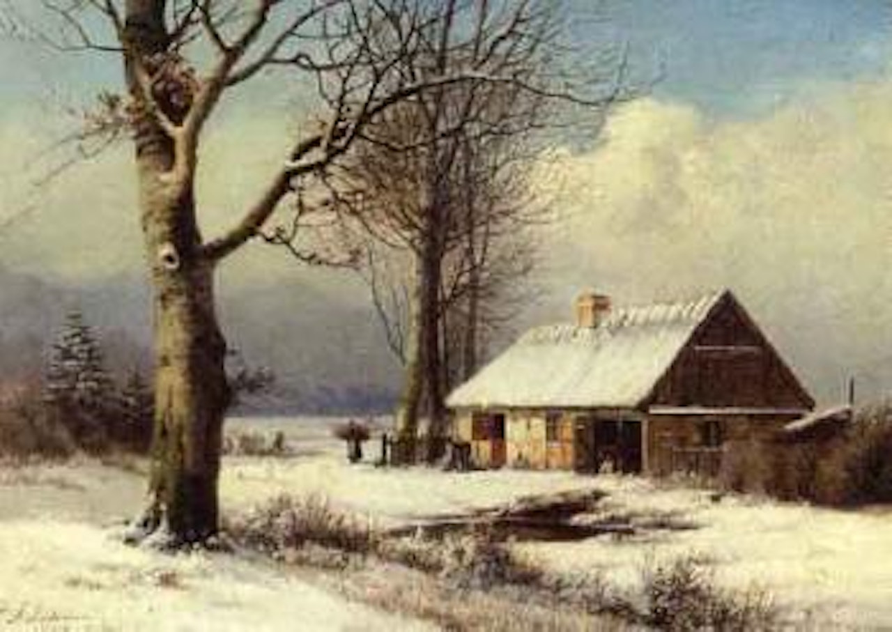 Thatched house on the outskirts of wood by Anders Andersen-Lundby