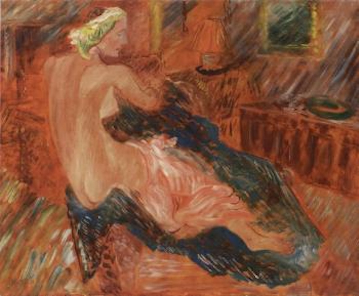 Female nude with blue dressing gown by Sigrid Hjertén