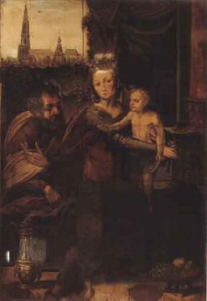 Holy Family in interior by Attributed to Pieter Coecke van Aelst I