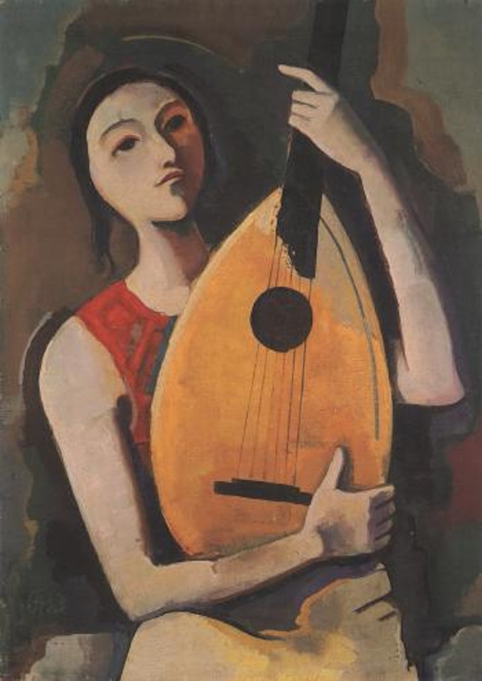 Girl playing the lute by Karl Hofer