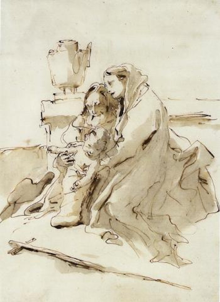 Holy Family resting by an urn by Giovanni Battista Tiepolo