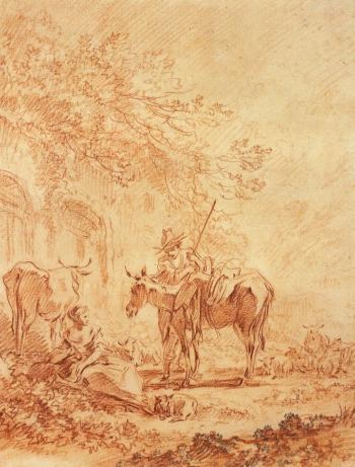 Shepherds with flock by ruins by Francois Boucher